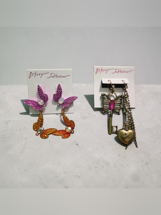 Betsey Johnson Jewelry - Betsey Johnson Pink and Orange Butterfly Or Butterfly Key Drop Earrings